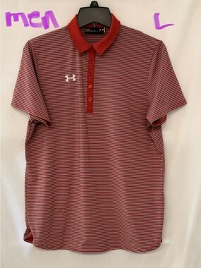 LG Men's Red and White Micro-Striped Polo